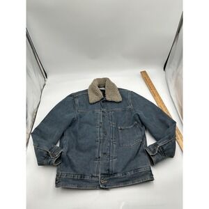 Fleece Lined  Denim Jean Jacket Removable Sherpa Collar Zara Large Mens